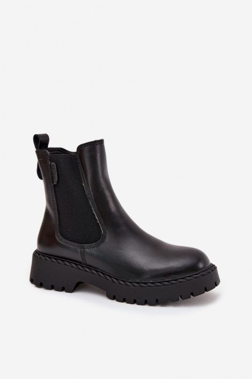 Leather Women's Ankle Boots Insulated With Zipper Big Star OO274109 Black Leather Women's Ankle Boots Insulated With Zipper Big Star OO274109 Black