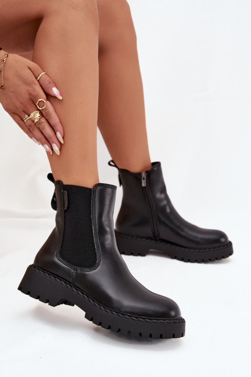 Leather Women's Ankle Boots Insulated With Zipper Big Star OO274109 Black Leather Women's Ankle Boots Insulated With Zipper Big Star OO274109 Black