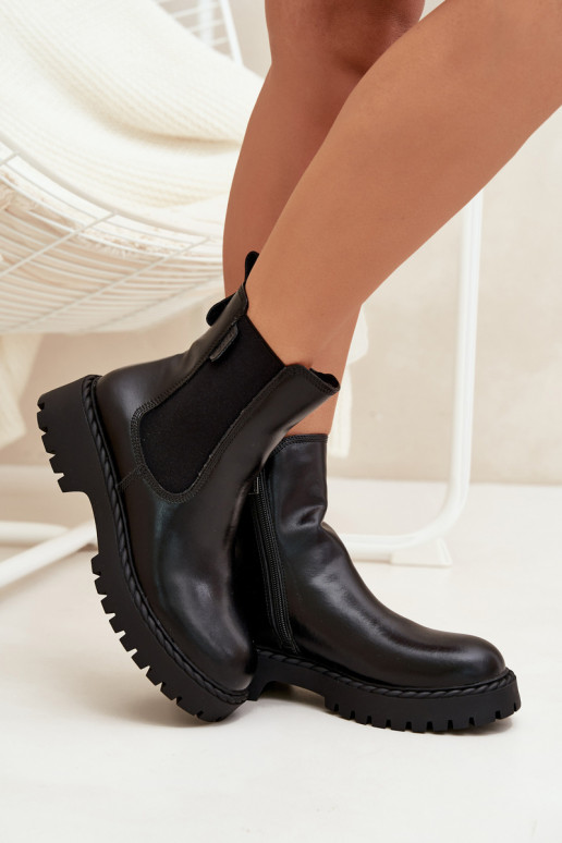 Leather Women's Ankle Boots Insulated With Zipper Big Star OO274109 Black Leather Women's Ankle Boots Insulated With Zipper Big Star OO274109 Black