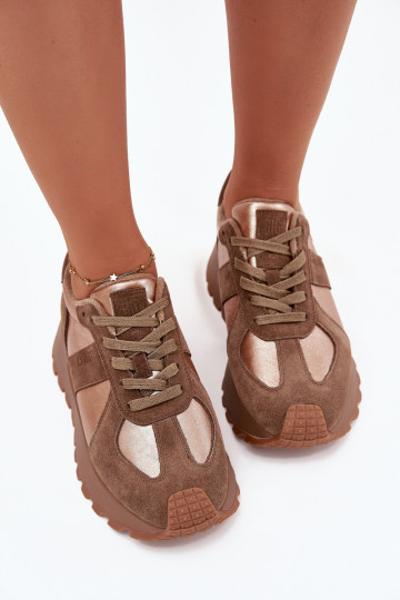 Zamszowe Sneakersy Damskie Ocieplane Na Platformie Big Star OO274A218 HI-POLY SYSTEM Brązowe