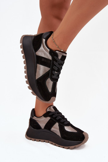 Zamszowe Sneakersy Damskie Ocieplane Na Platformie Big Star OO274A217 HI-POLY SYSTEM Czarne