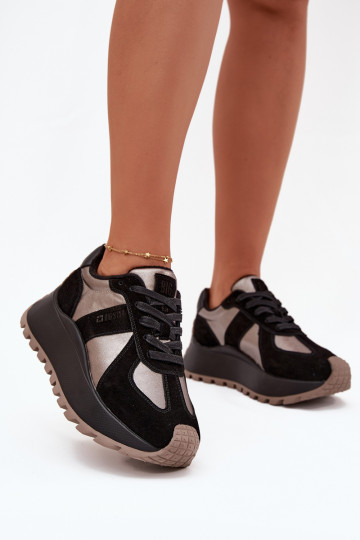 Zamszowe Sneakersy Damskie Ocieplane Na Platformie Big Star OO274A217 HI-POLY SYSTEM Czarne 2