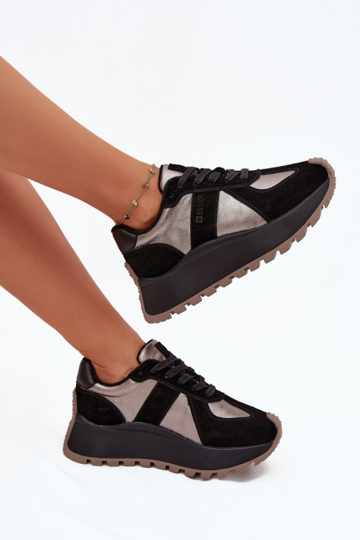 Zamszowe Sneakersy Damskie Ocieplane Na Platformie Big Star OO274A217 HI-POLY SYSTEM Czarne Zamszowe Sneakersy Damskie Ocieplane Na Platformie Big Star OO274A217 HI-POLY SYSTEM Czarne