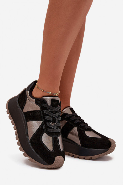 Women's Suede Sneakers Insulated On Platform Big Star OO274A217 HI-POLY SYSTEM Black Women's Suede Sneakers Insulated On Platform Big Star OO274A217 HI-POLY SYSTEM Black