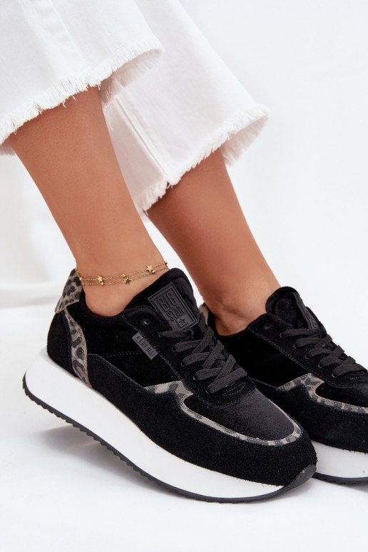 Zamszowe Sneakersy Damskie Big Star OO274A312 HI-POLY SYSTEM Czarne Panterka