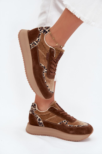 Zamszowe Sneakersy Damskie Big Star OO274A313 HI-POLY SYSTEM Brązowe Panterka