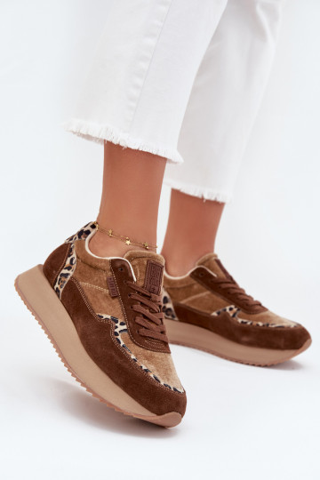 Zamszowe Sneakersy Damskie Big Star OO274A313 HI-POLY SYSTEM Brązowe Panterka 2
