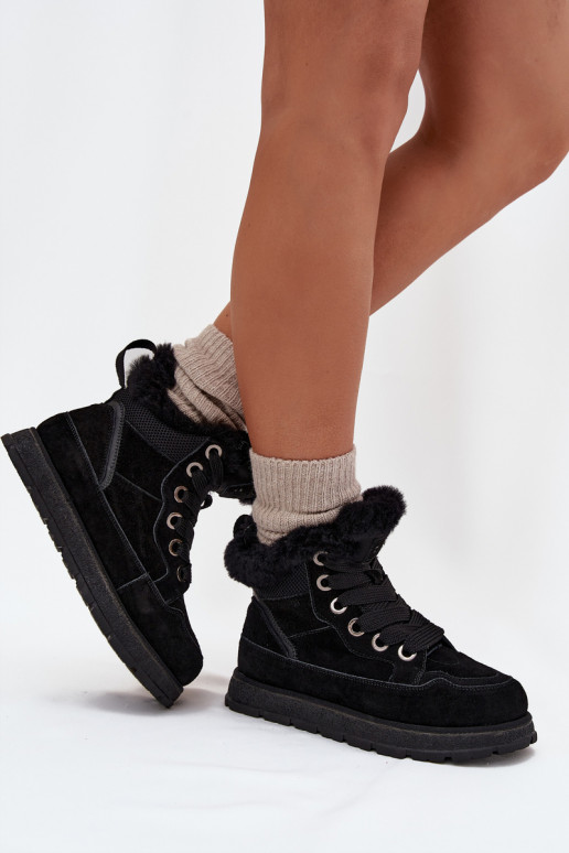 Women's Suede Snow Boots On Platform With Fur Big Star SS274369 Black Women's Suede Snow Boots On Platform With Fur Big Star SS274369 Black