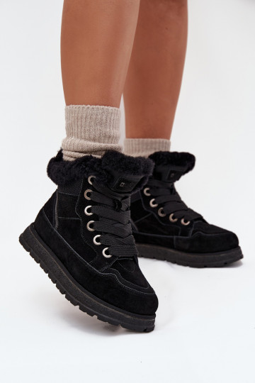 Women's Suede Snow Boots On Platform With Fur Big Star SS274369 Black 2