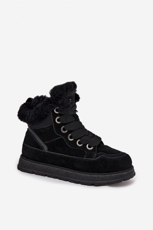 Women's Suede Snow Boots On Platform With Fur Big Star SS274369 Black Women's Suede Snow Boots On Platform With Fur Big Star SS274369 Black