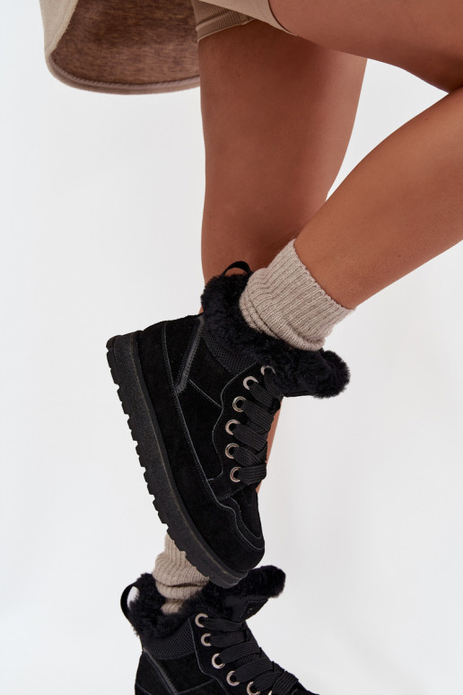 Women's Suede Snow Boots On Platform With Fur Big Star SS274369 Black Women's Suede Snow Boots On Platform With Fur Big Star SS274369 Black