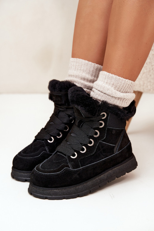 Women's Suede Snow Boots On Platform With Fur Big Star SS274369 Black Women's Suede Snow Boots On Platform With Fur Big Star SS274369 Black