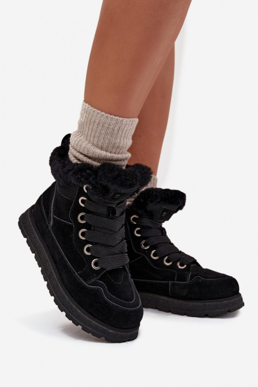 Women's Suede Snow Boots On Platform With Fur Big Star SS274369 Black Women's Suede Snow Boots On Platform With Fur Big Star SS274369 Black