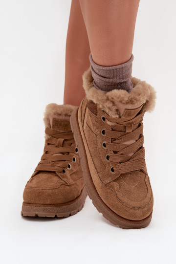 Suede Snow Boots Women's Platform With Fur Big Star SS274370 Camel 2