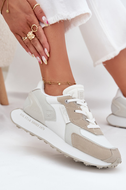 Skórzane Sneakersy Damskie Big Star OO274563 Hi-Poly System Białe