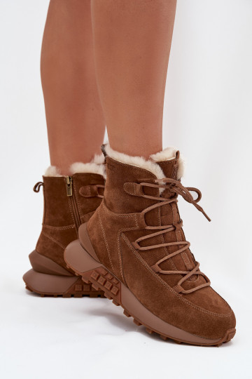 Women's Suede Snow Boots With Fur Big Star SS274318 Brown