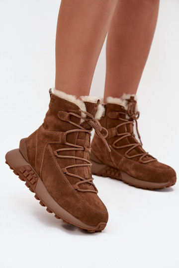 Women's Suede Snow Boots With Fur Big Star SS274318 Brown 2