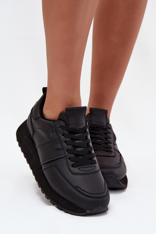 Women's Leather Sneakers On Platform Big Star OO274573 Hi-Poly System Black Women's Leather Sneakers On Platform Big Star OO274573 Hi-Poly System Black