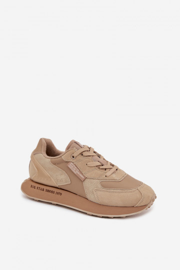 Skórzane Sneakersy Męskie Big Star OO174298 Hi-Poly System Beżowe