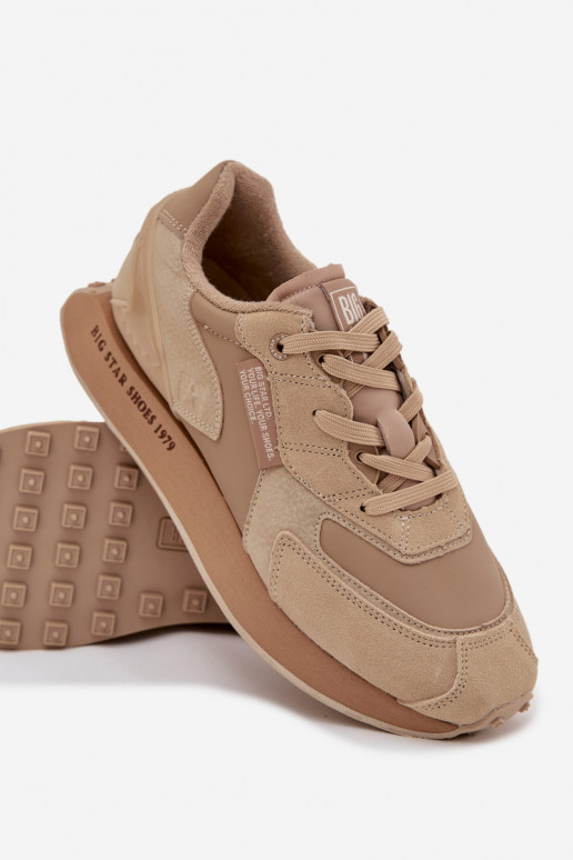 Skórzane Sneakersy Męskie Big Star OO174298 Hi-Poly System Beżowe