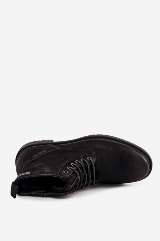 Skórzane Ocieplane Botki Męskie Na Zamek Big Star OO174148 Czarne