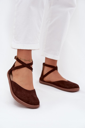 Ladies Suede Ballerinas Barefoot with Straps Zazoo 191 Chocolate 2