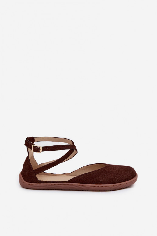 Ladies Suede Ballerinas Barefoot with Straps Zazoo 191 Chocolate Ladies Suede Ballerinas Barefoot with Straps Zazoo 191 Chocolate