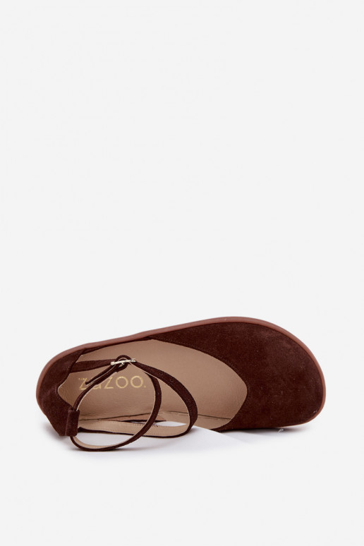 Ladies Suede Ballerinas Barefoot with Straps Zazoo 191 Chocolate Ladies Suede Ballerinas Barefoot with Straps Zazoo 191 Chocolate
