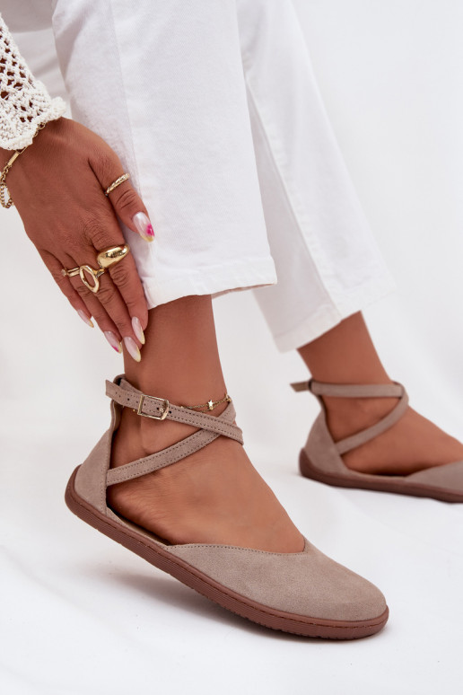 Zamszowe Baleriny Damskie BarefootwithPaskami Zazoo 191 Szare Zamszowe Baleriny Damskie BarefootwithPaskami Zazoo 191 Szare