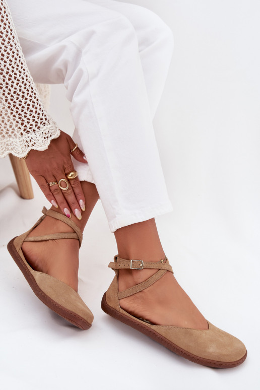 Suede Ballet Flats Women Barefoot With Straps Zazoo 191 Beige Suede Ballet Flats Women Barefoot With Straps Zazoo 191 Beige