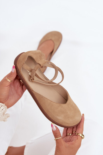 Suede Ballet Flats Women Barefoot With Straps Zazoo 191 Beige 2
