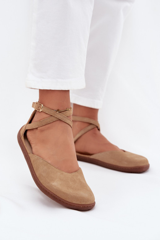 Suede Ballet Flats Women Barefoot With Straps Zazoo 191 Beige Suede Ballet Flats Women Barefoot With Straps Zazoo 191 Beige