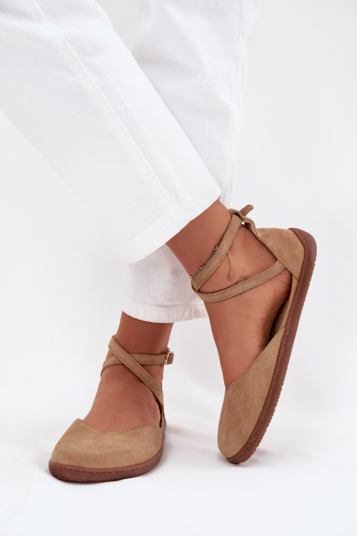 Suede Ballet Flats Women Barefoot With Straps Zazoo 191 Beige Suede Ballet Flats Women Barefoot With Straps Zazoo 191 Beige