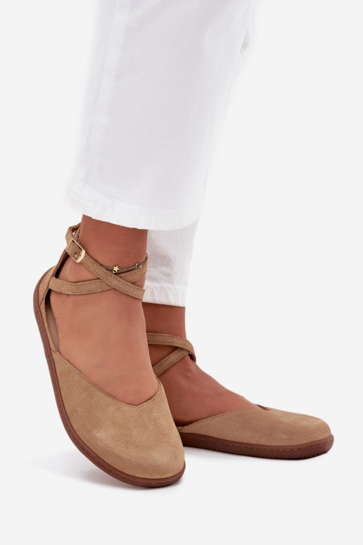 Suede Ballet Flats Women Barefoot With Straps Zazoo 191 Beige Suede Ballet Flats Women Barefoot With Straps Zazoo 191 Beige