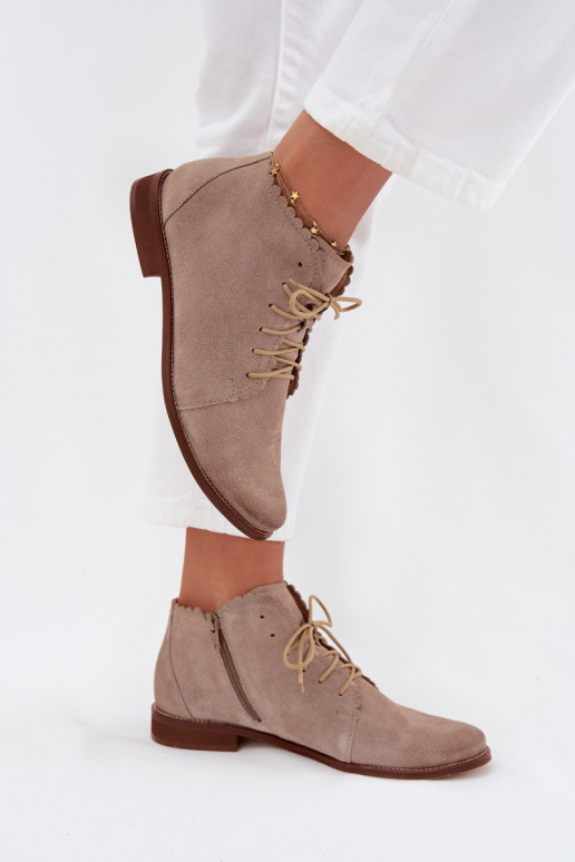 Suede Flat Heel Ankle Boots Cappuccino Zazoo 4078 Suede Flat Heel Ankle Boots Cappuccino Zazoo 4078