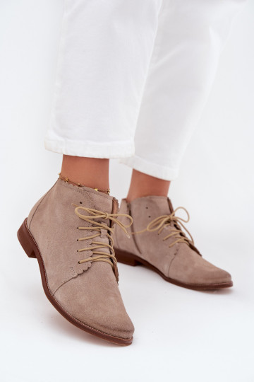 Suede Flat Heel Ankle Boots Cappuccino Zazoo 4078 2