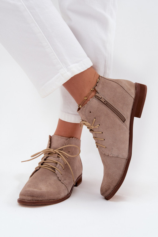 Suede Flat Heel Ankle Boots Cappuccino Zazoo 4078 Suede Flat Heel Ankle Boots Cappuccino Zazoo 4078