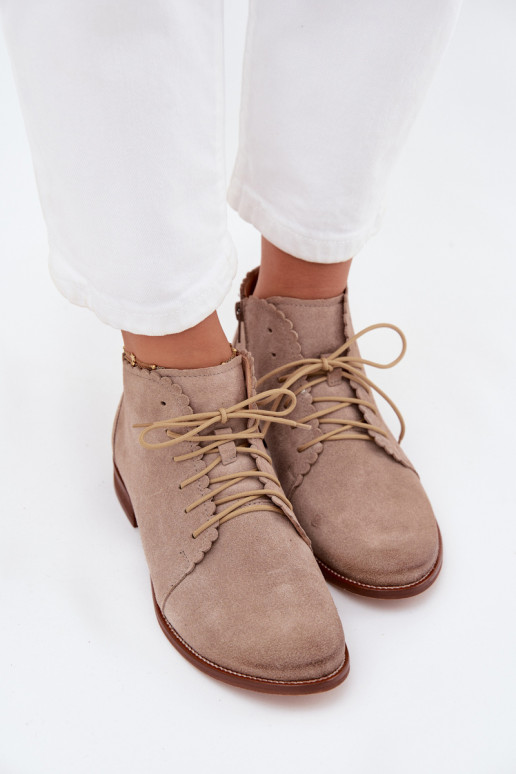 Suede Flat Heel Ankle Boots Cappuccino Zazoo 4078 Suede Flat Heel Ankle Boots Cappuccino Zazoo 4078