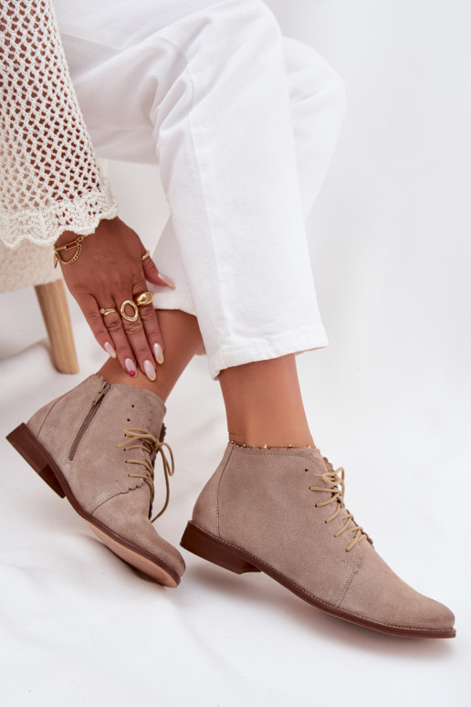 Suede Flat Heel Ankle Boots Cappuccino Zazoo 4078 Suede Flat Heel Ankle Boots Cappuccino Zazoo 4078