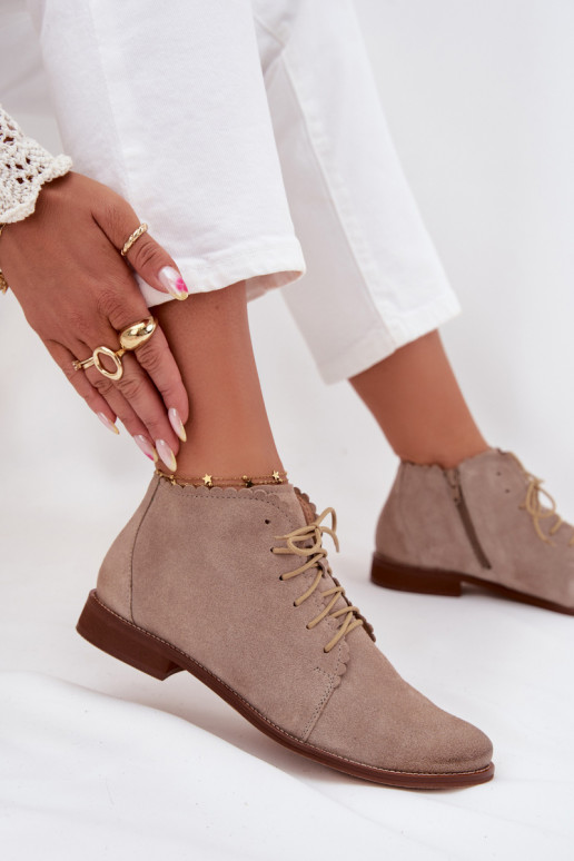 Suede Flat Heel Ankle Boots Cappuccino Zazoo 4078 Suede Flat Heel Ankle Boots Cappuccino Zazoo 4078