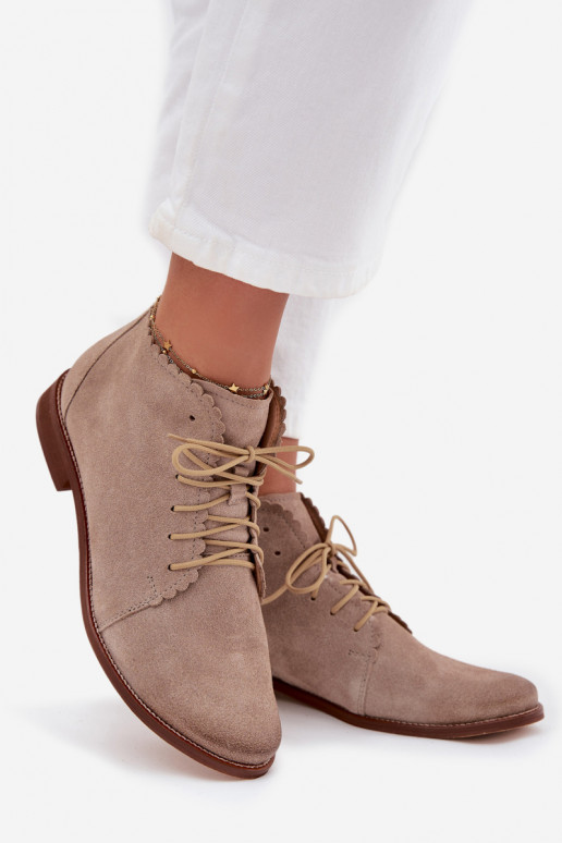 Suede Flat Heel Ankle Boots Cappuccino Zazoo 4078 Suede Flat Heel Ankle Boots Cappuccino Zazoo 4078
