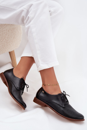 Women's Leather Elegant Lace-up Shoes Zazoo 4238 Black