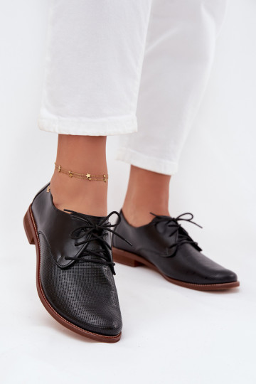 Women's Leather Elegant Lace-up Shoes Zazoo 4238 Black 2