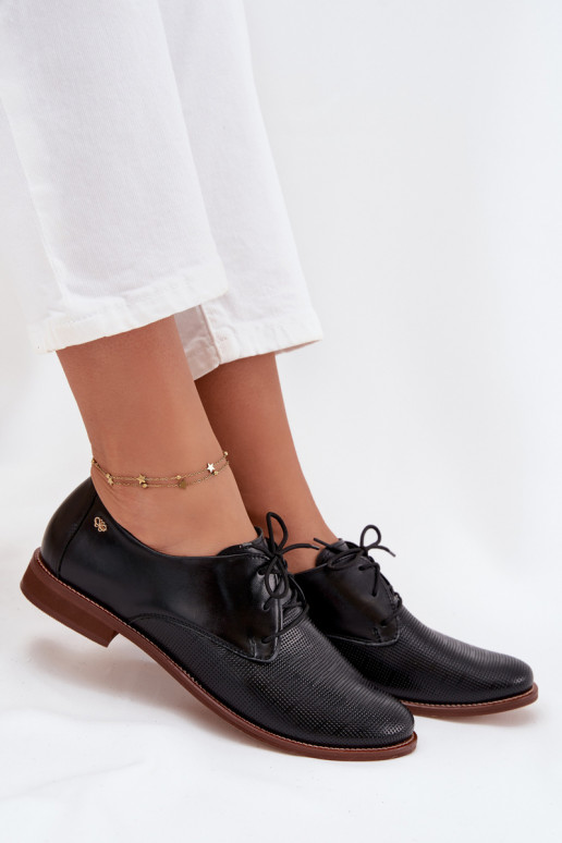 Skórzane Półbuty Damskie Eleganckie Sznurowane Zazoo 4238 Czarne