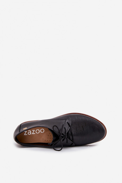 Skórzane Półbuty Damskie Eleganckie Sznurowane Zazoo 4238 Czarne