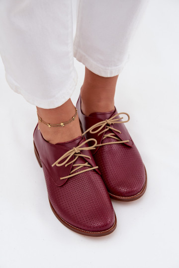 Women's Leather Elegant Lace-up Shoes Zazoo 4238 Bordeaux