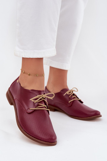 Women's Leather Elegant Lace-up Shoes Zazoo 4238 Bordeaux 2