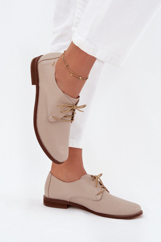 Women's Leather Elegant Lace-Up Shoes Zazoo 4238 Beige Women's Leather Elegant Lace-Up Shoes Zazoo 4238 Beige