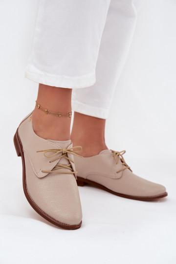 Women's Leather Elegant Lace-Up Shoes Zazoo 4238 Beige 2
