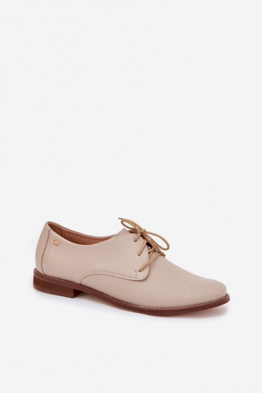 Women's Leather Elegant Lace-Up Shoes Zazoo 4238 Beige Women's Leather Elegant Lace-Up Shoes Zazoo 4238 Beige